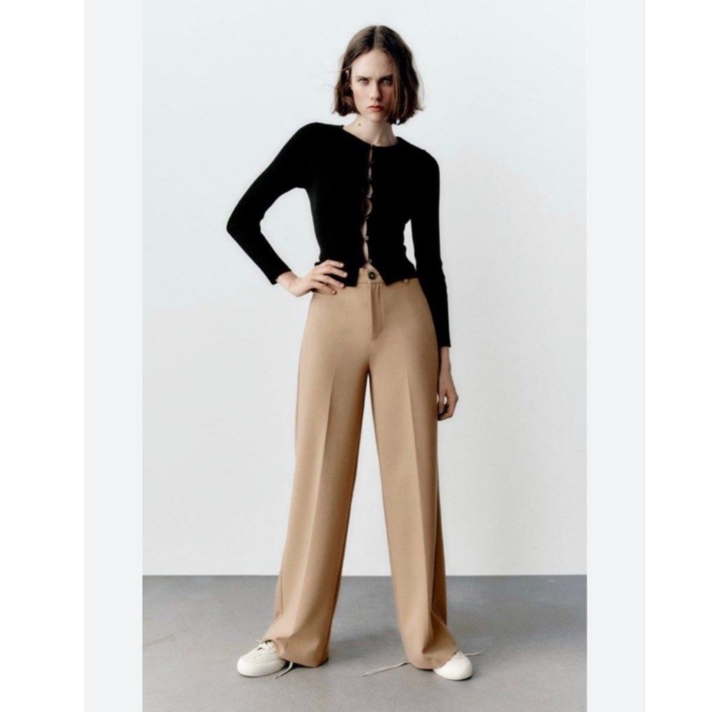 NWT Zara High Waisted Drapey Camel Tan Trousers Pants